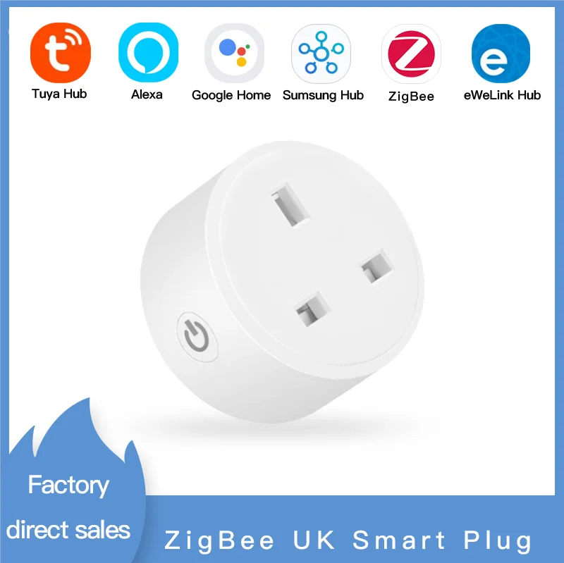 

UK ZigBee Tuya Smart Plug 16A With Timed Voice Control Standard Hub Required ZigBee3.0 Works With Alexa Google Home Alice