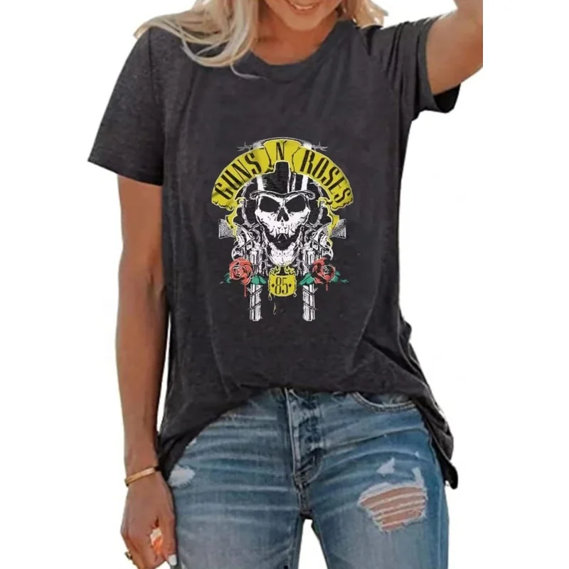 

Женская Винтажная Футболка Guns n'roses, Повседневная рубашка с коротким рукавом и принтом скелета