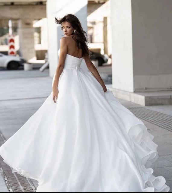 Strapless Ruched Bodice Pleated Cute Wedding Dress