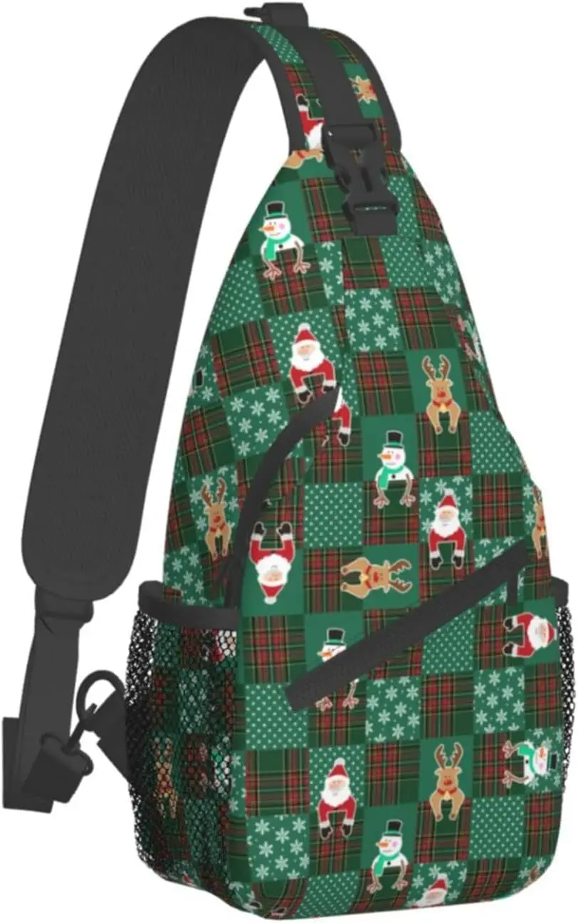 

Cartoon Green Christmas Reindeer Santa Snowman Chest Bags Xmas Crossbody Sling Bag Travel Hiking Backpack Casual for Adults