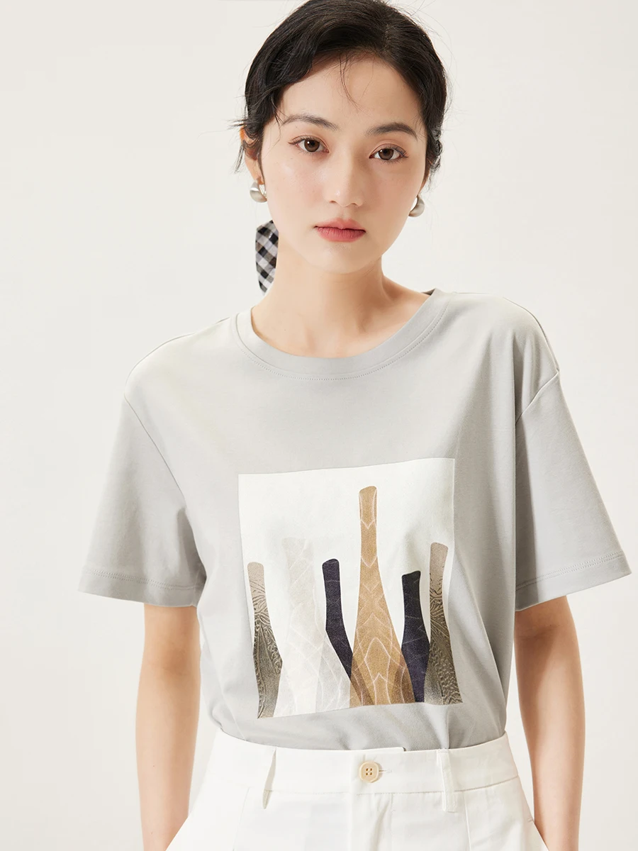 Shuchan T shirts for Women Cotton Casual Tops Tees O Neck Summer Short