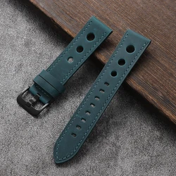 Premium Crazy Horse Leather Watchband - Genuine Cowhide, Breathable Racing Strap - 22mm (Blue)