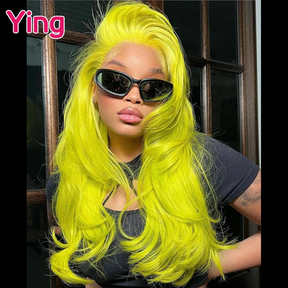 

Ying Body Wave Fluorescent Tender Green Colored 13x4 Lace Front Human Hair Wigs Remy 613 Wig 13x6 Lace Frontal Wig PrePlucked