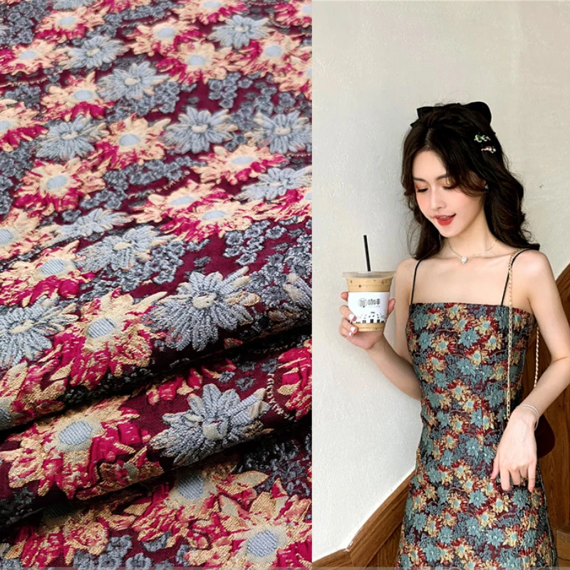 

Jacquard Brocade Fabric Retro Three-dimensional Floral Spring and Summer Suspender Skirt Clothing Fabrics Diy Sewing by Meter