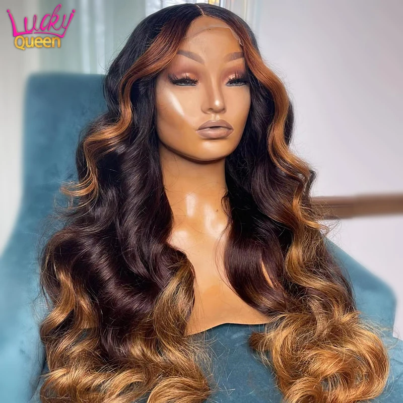 

Peruvian Body Wave Wig 180 Density Ombre 1B 27 13x6 Lace Frontal Wig PrePlucked Highlight Honey Blonde Human Hair Wigs For Women