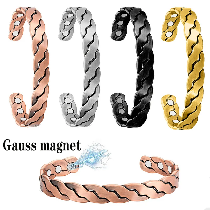 Arthritis Health Energy Charm Twisted Copper Color Bracelets Bangles Women Magnetic Bracelet Men Adjustable Open Cuff Bracelet