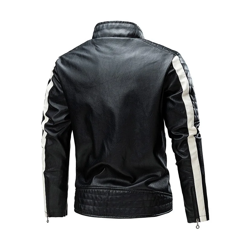 Spring Autumn Men's Windproof Motorcycle Leather Jacket Fashion Splicing Stand Collar Slim Fit PU Leather Jacket