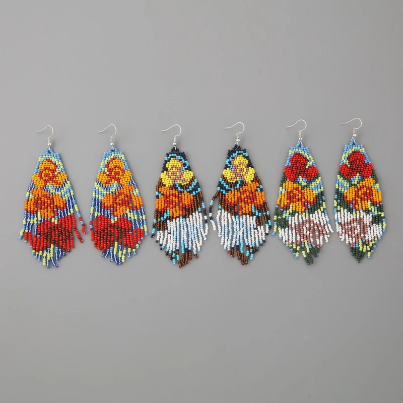 Beaded Bohemian Earrings Bead Flower Earrings Earrings Rice Beads