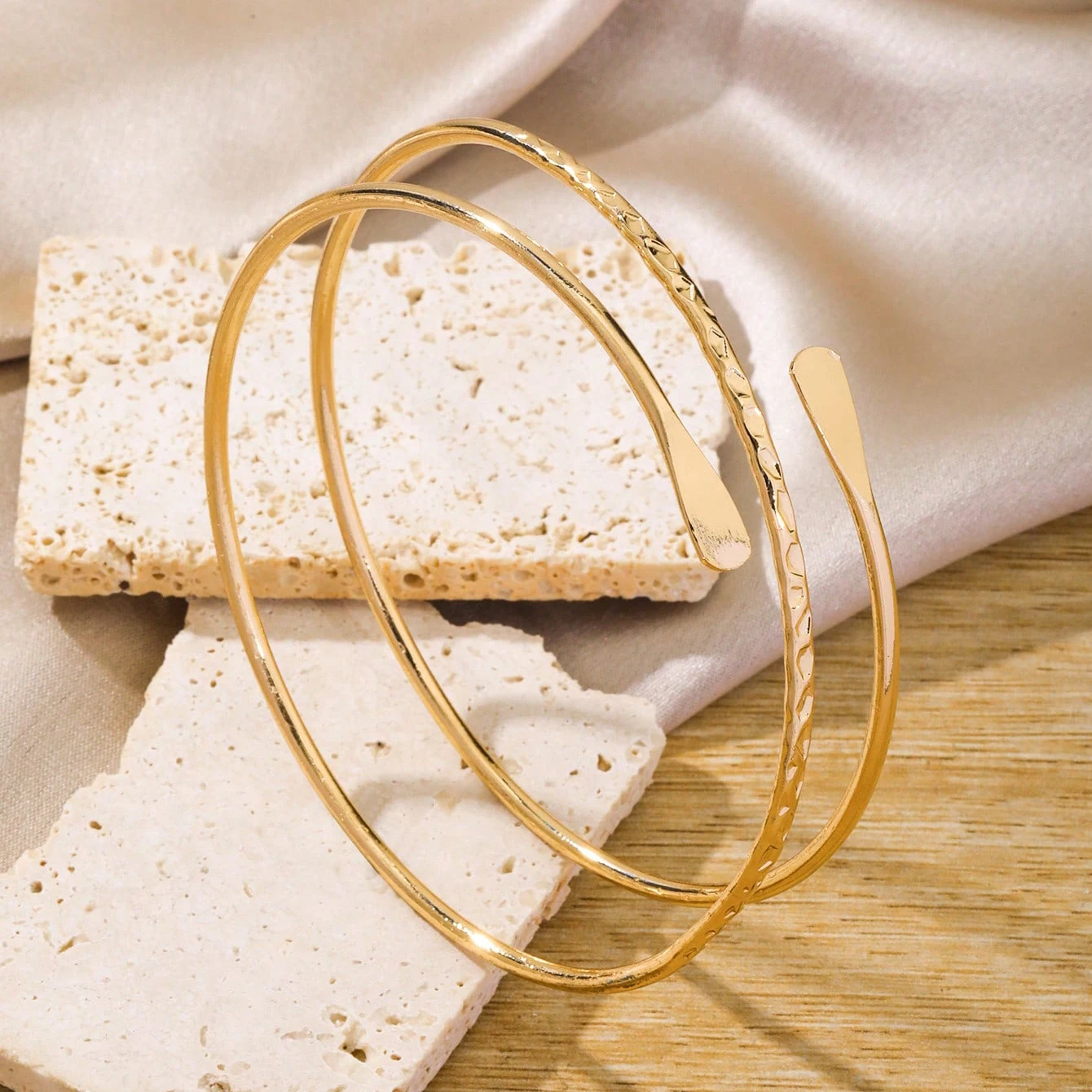 FTCY 6 Pieces Upper Arm Bracelet for Women Silver Gold Color Bracelet Bangle Set Adjustable Armband 4