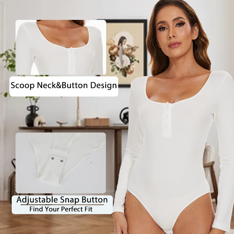 Women Round Neck Body Shaper Long Sleeve Shapewear Sexy Ribbed Bodysuit Front Button Compression Fitness Tummy Control Outfit 7 S9fc8f3f432a54e36a48b3ce7fb2d6d36D