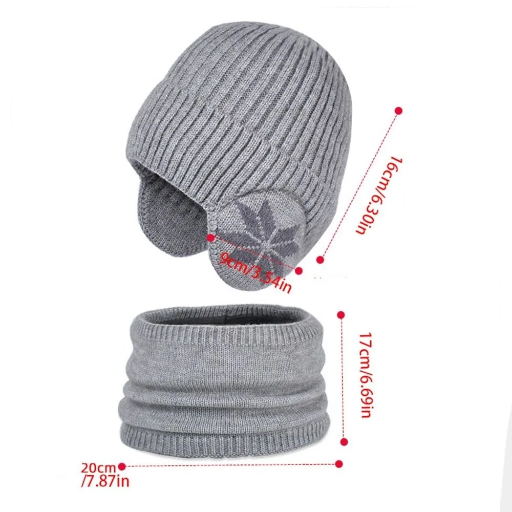 2pcs Soft Solid Color Ear Protection Wool Caps Coldproof Earflap Scarf Hat Set Plush Windproof Pullover Hat Children
