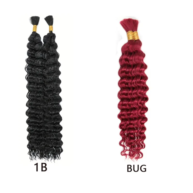 Synthetic 18inch Deep Wave Hair Bulk for Boho Braids Wholesale  Hair Extensions Black Color Curlly Hair