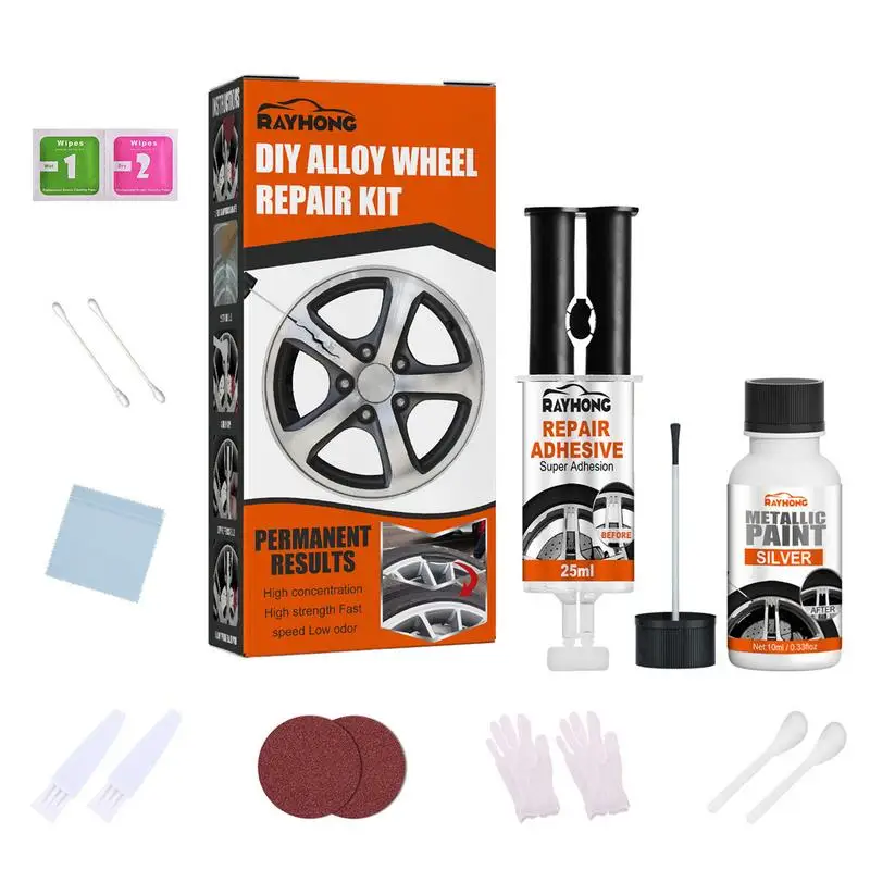 транспортировочный комплект hyundai wheel kit 10000 32 wheel kit 10000 32 Alloy Wheel Repair Kit Alloy Scratch Repair Kit Wheel Repair Adhesive Kit With Anti-Rust Waterproof Protective Features For