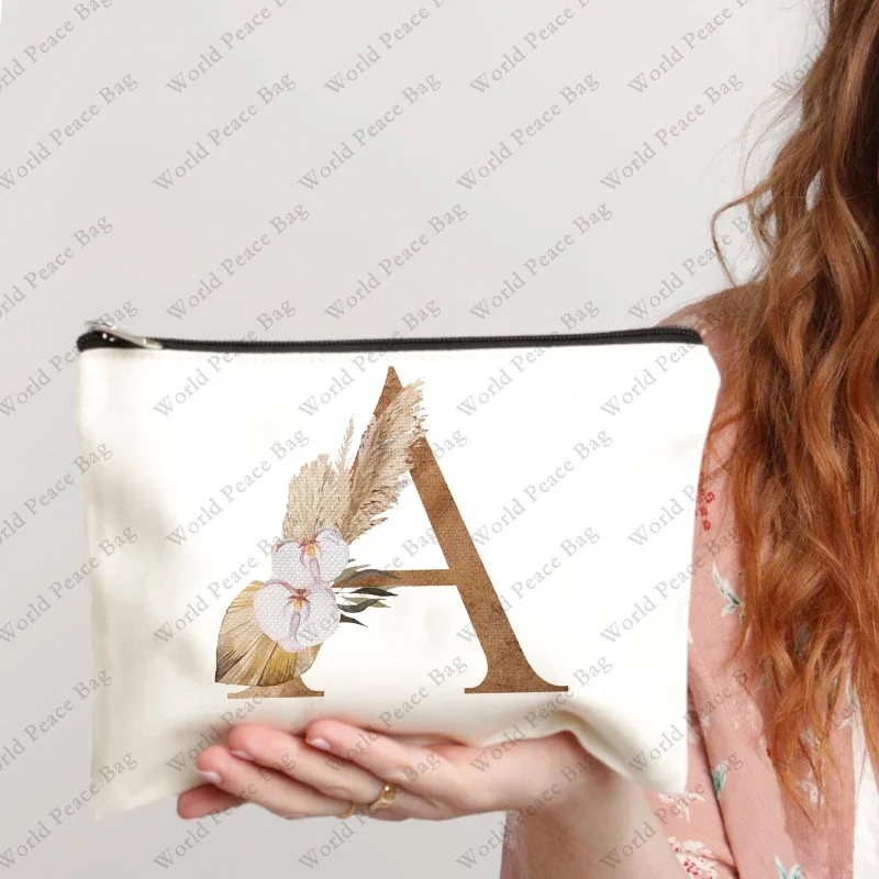 1Pc A-Z Personalized Makeup Bag, Boho Floral Letter V Cosmetic Bag, Idea Birthday Gifts for Women Mom, Gifts for Best Friend Bri 6
