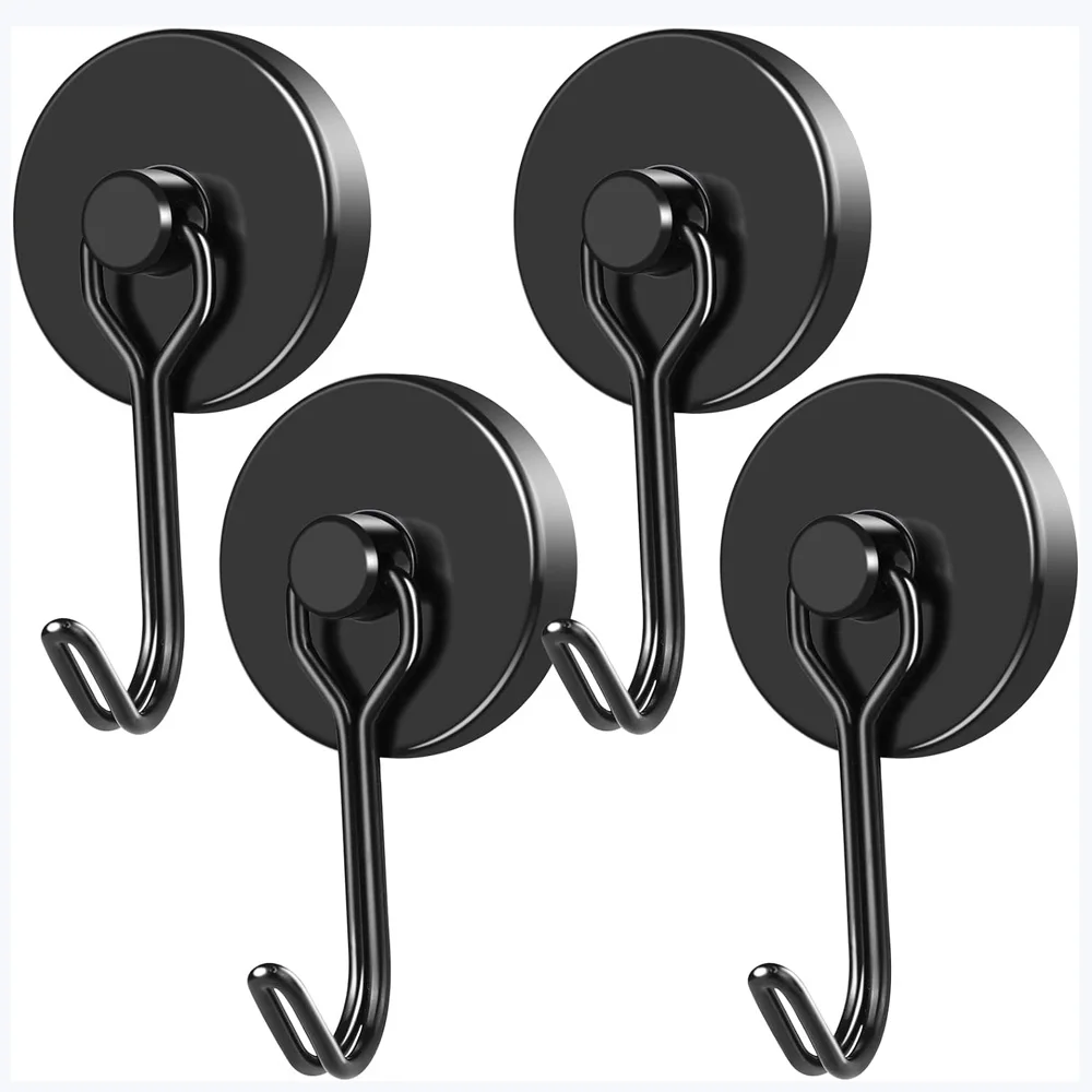

Black Strong Magnetic Hooks 70LB+ Swivel Swing Magnetic Hooks Heavy Duty Cruise Hooks Neodymium Magnets with Hooks Packs of 4