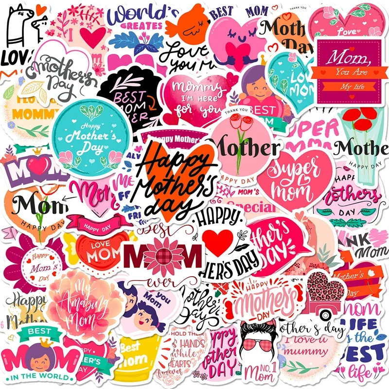 

10/30/50PCS HAPPY MOTHER'S DAY PVC Sticker Aesthetic DIY Decoration Scrapbooking Accessories Stationery School Supplies for Kids