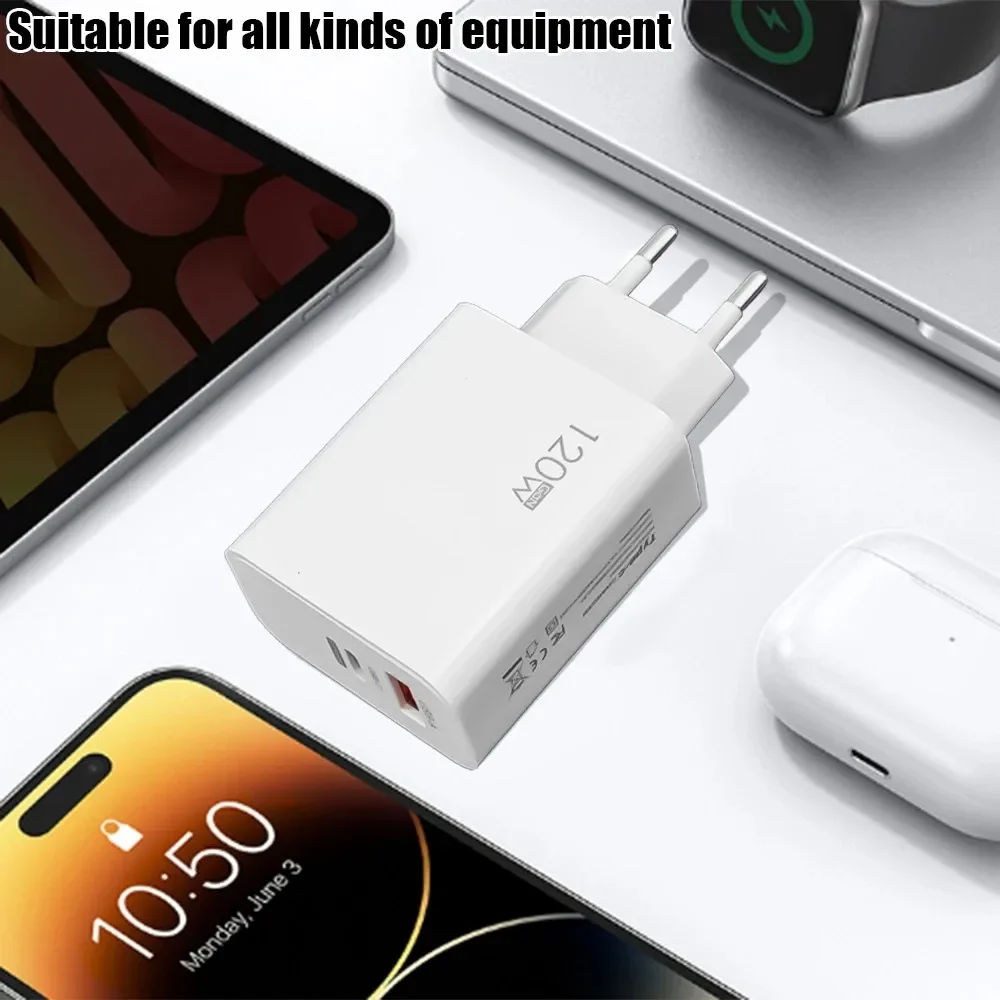 120W USB C Charger Fast Charging Type C Quick Charge Mobile Phone Charger Wall Adapter for iPhone Xiaomi Samsung EU/US/UK Plug