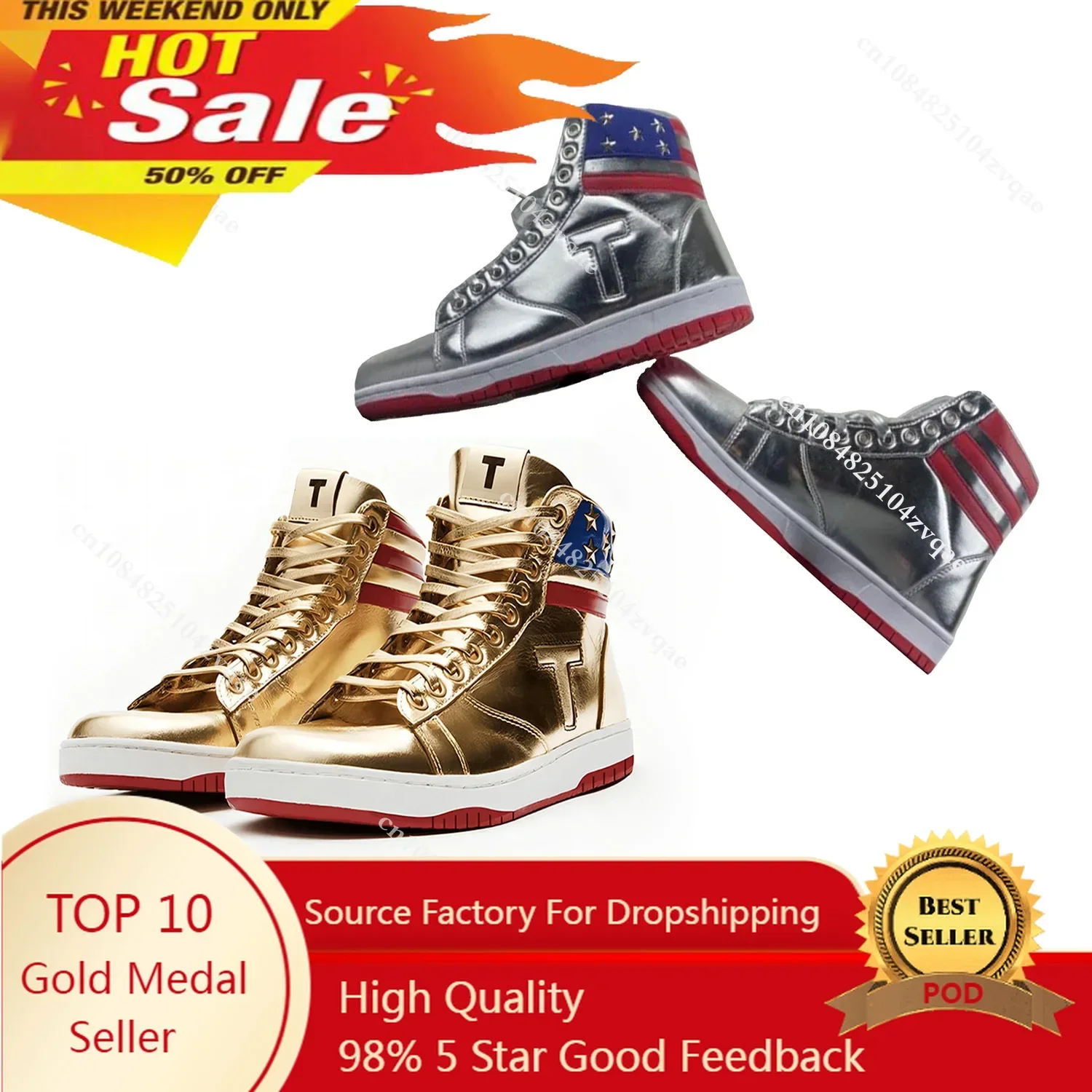 

Gold Trump Sneakers 2024 MAGA Never Surrender Shoes High Top Sneaker Gym Basketball Shoe Men's Casual Boots Road Sneakers