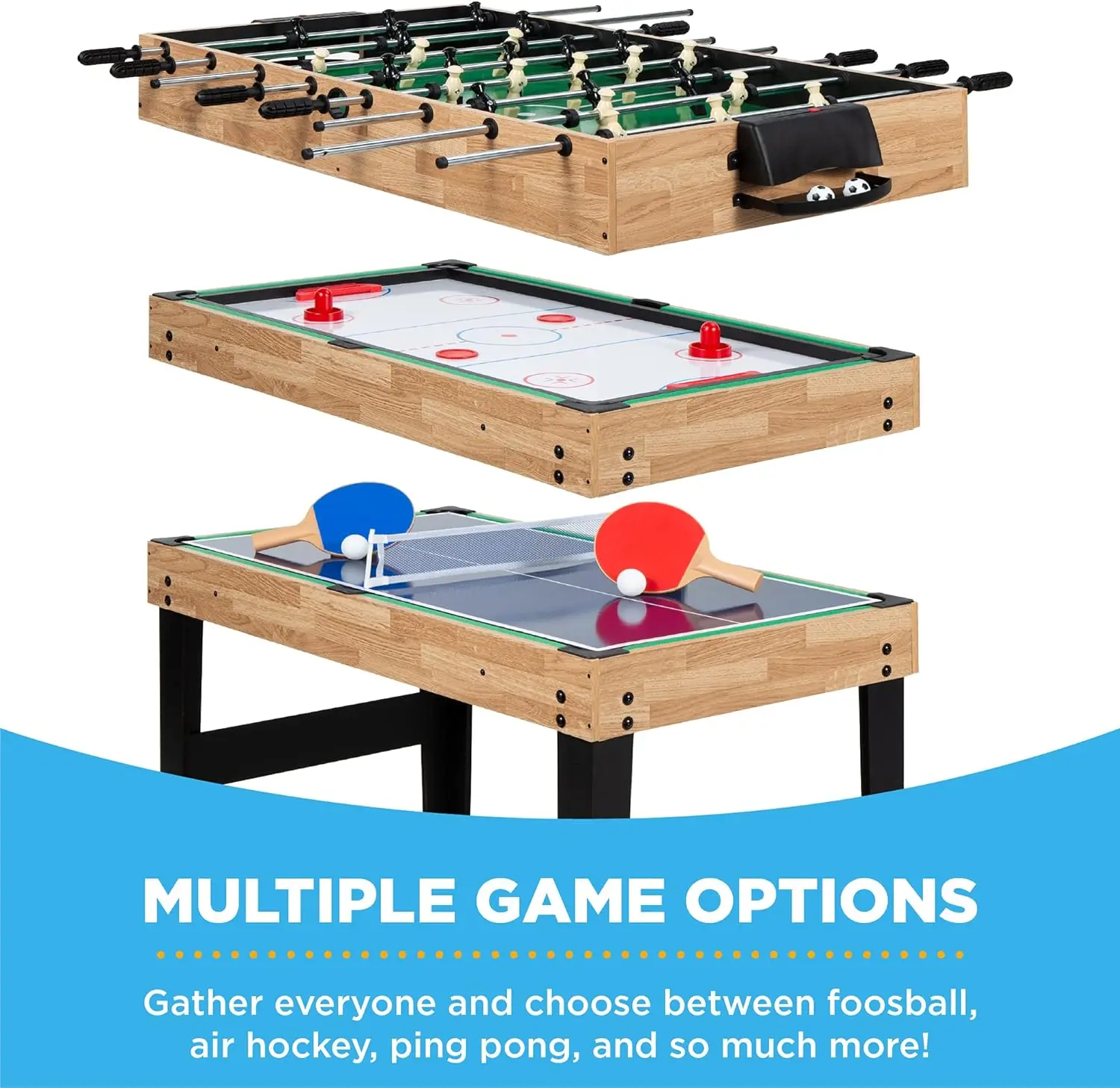 2x4ft 10-in-1 Combo Game Table Set for Home, Game Room, Friends & Family w/Hockey, Foosball, Pool, Shuffleboard, 3