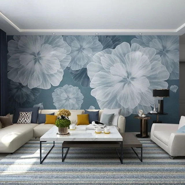 Tapisserie de fond d'image de fleurs de luxe léger, chambre à coucher, chevet, salon, papier peint en tissu, peinture murale 4