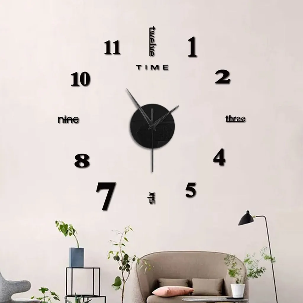 Diy Clock 1PC 50cm/100cm Frameless 3D Mirror Surface Sticker Home Office Decor