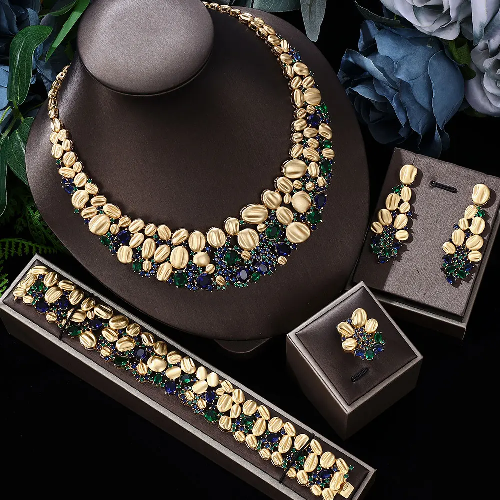 

2024 Hot Sale New Bride Jewelry Set New Fashion Dubai Complete Jewelry Set Suitable for Women's Wedding Party Accessories Design