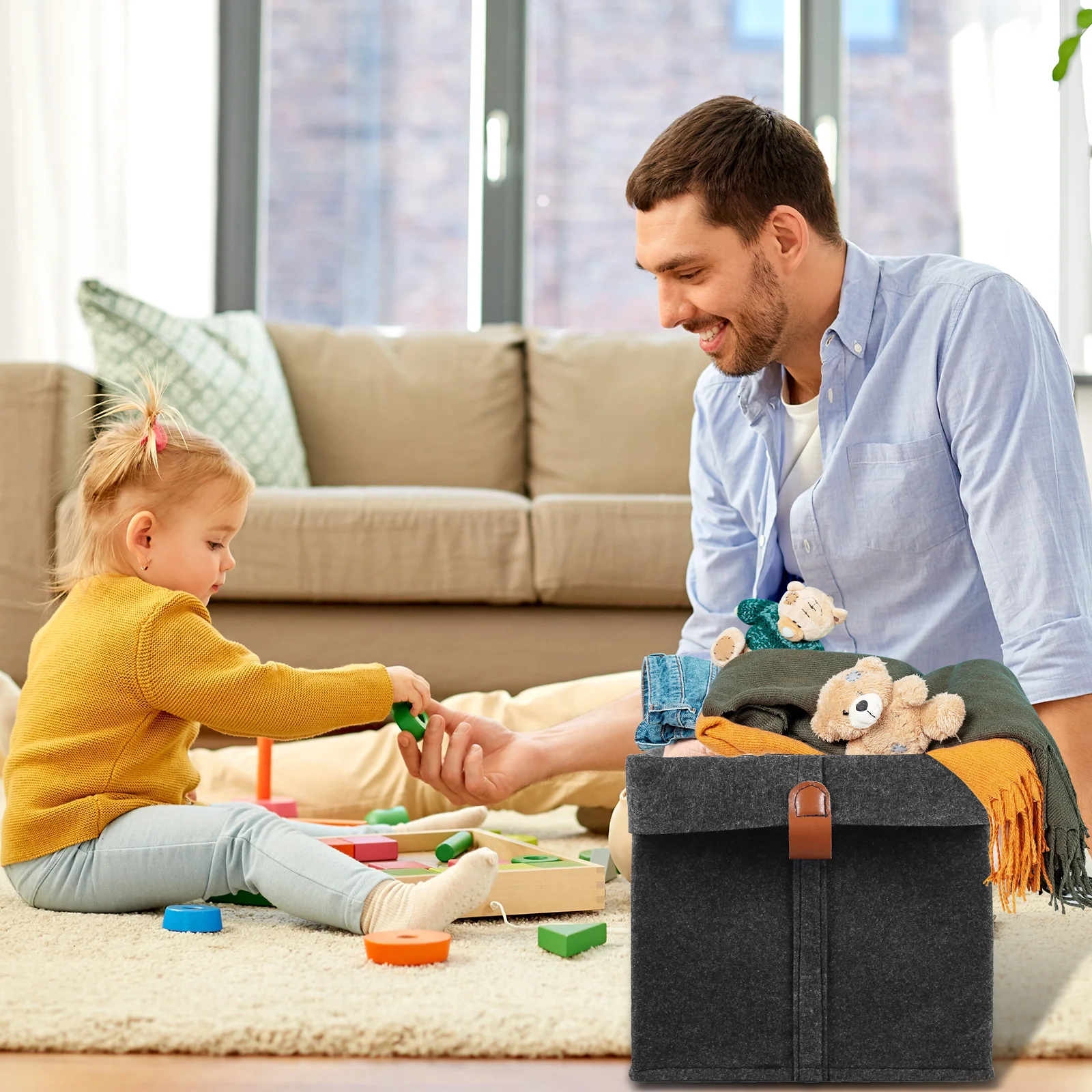 6Pcs Fabric Cube Foldable Storage Organizers Clothes Blanket Organizer Box Closet Storage Bins with Hanging Ring Toys Basket Hot 3