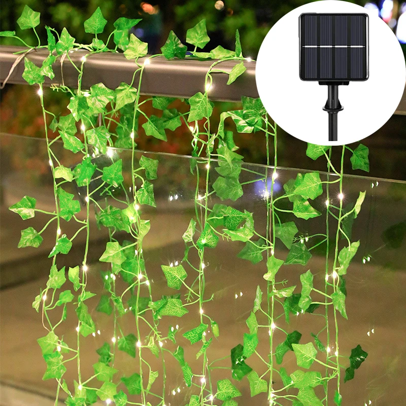 

Solar Vine Curtain Lights Outdoor Waterproof Resistant Ivy Light LED Artificial Rattan Green Plant Decor Maple Leaf Garland Lamp