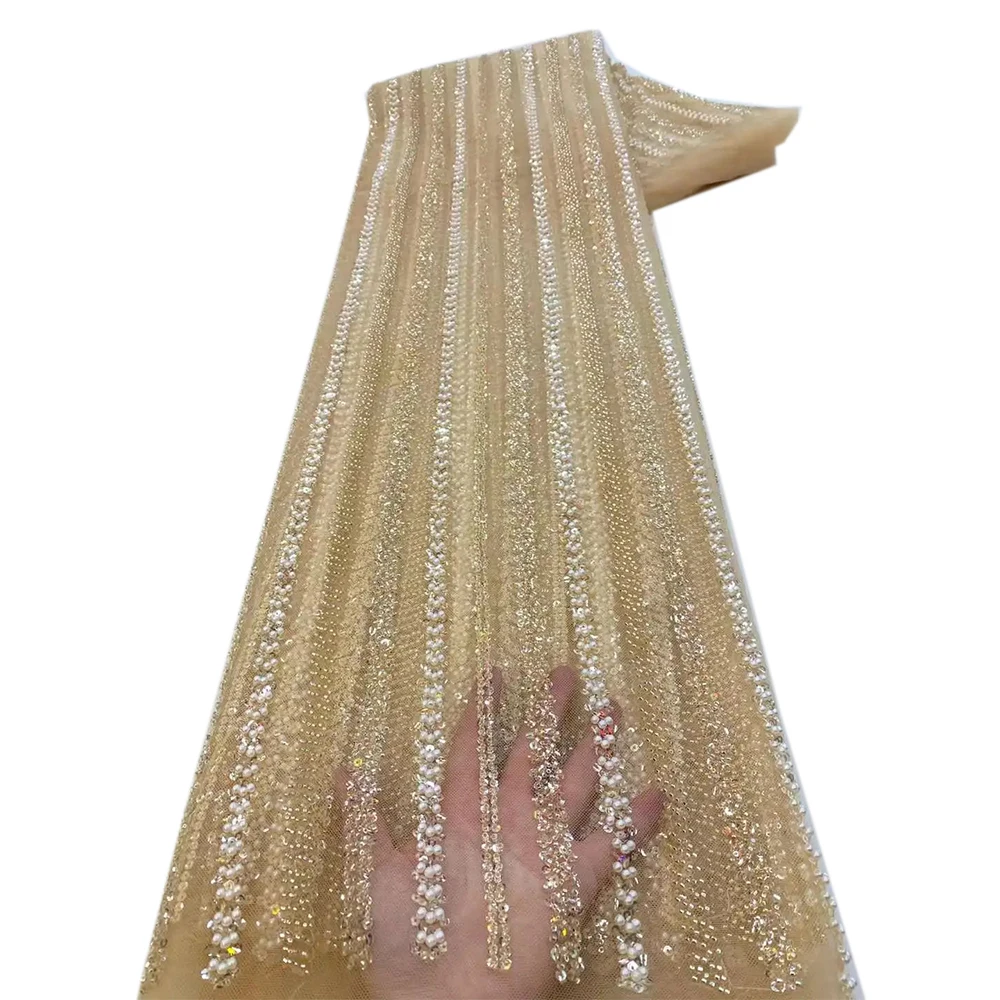 نسيج الدانتيل الأفريقي لعام 2025، مطرز بالترتر وال...