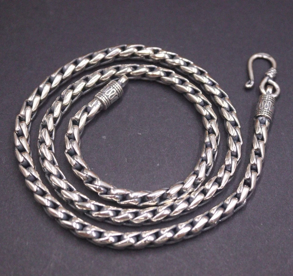 

Real Solid 925 Sterling Silver Chain Men Women 4.5mm Single Twist Wheat Necklace 52g/50cm