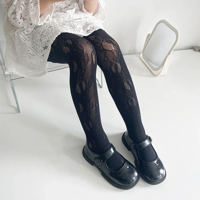 Summer Thin Hollow Breathable Mesh Pantyhose Lace Princess White Black Tights Leggings Socks for Kids Girls Baby Accessories