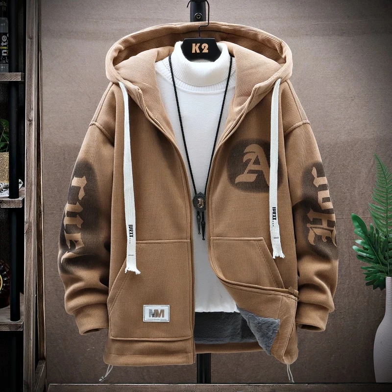 

Fashion 2023 Autumn Winter Thicken Warm Fleece Parkas Casual Hooded Plush Jacket Streetwear Cotton-Padded Coat Youth Top Clothes
