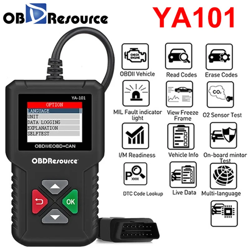 Сканер obdresources YA101 OBD2, диагностический инструмент для проверки двигателя, считыватель кодов, считыватель кодов ошибок, диагностический инструмент
