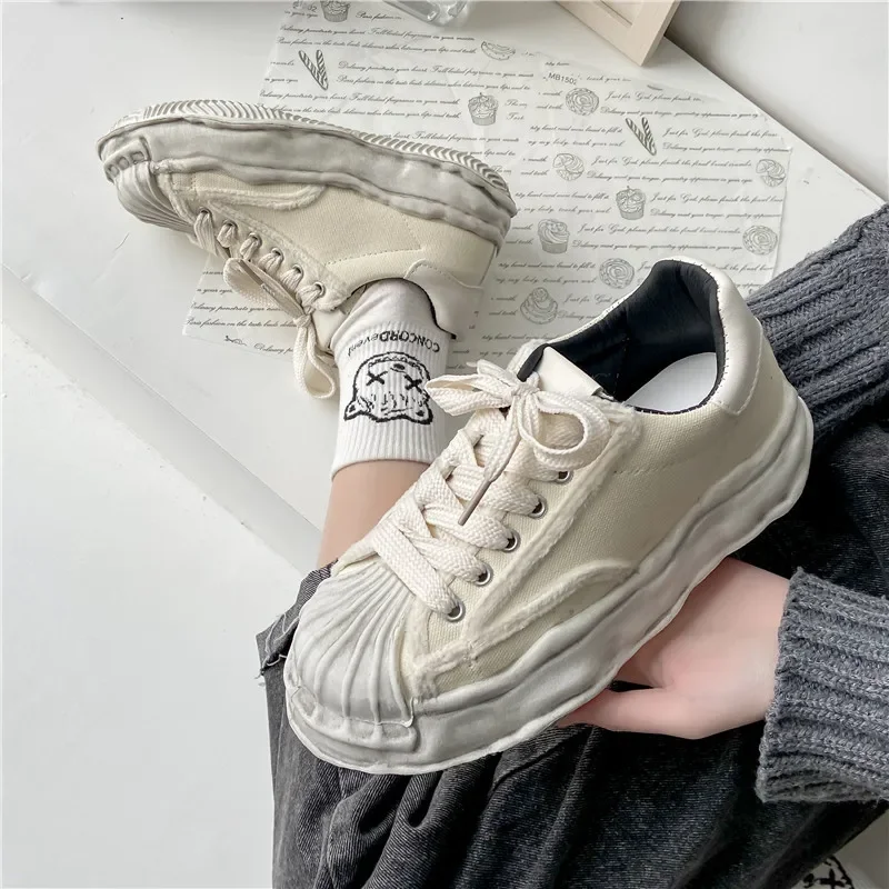 Women Canvas Sneakers Dirty Shoes New Student Canvas Thick Dissolving Heels Lace Up Sports women shoes casual sneakers women sneakers