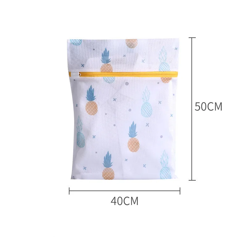 Laundry Bag Pineapple Printing Zippered Mesh Polyester Washing Net Bag for Underwear Sock