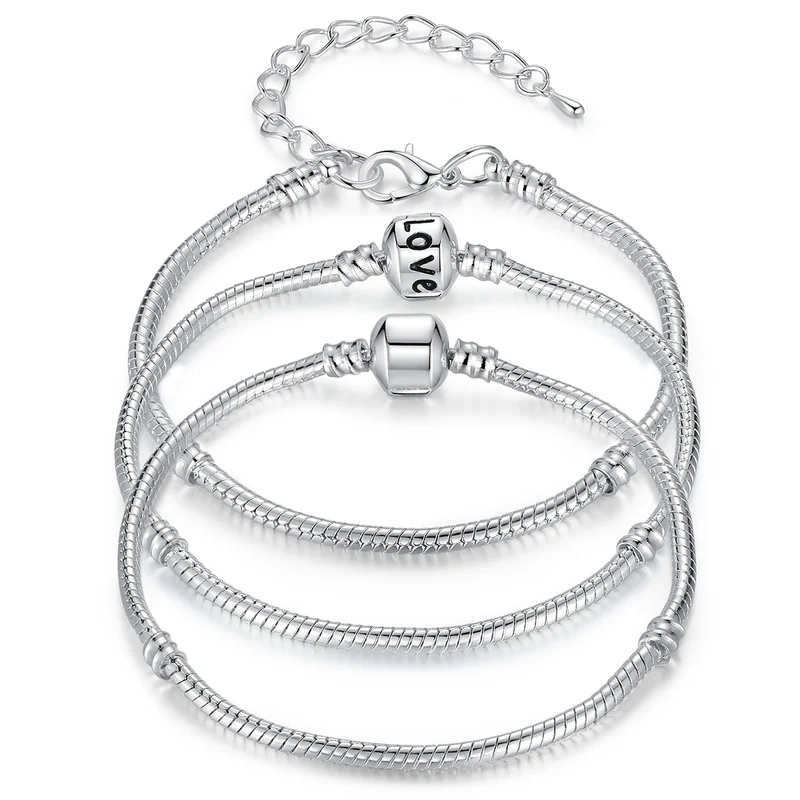 La Menars Unisex 925 Sterling Sliver Bracelet Fit Bead Charms Round Clasp Chain Wrist Fine Jewelry DIY Making Ornaments