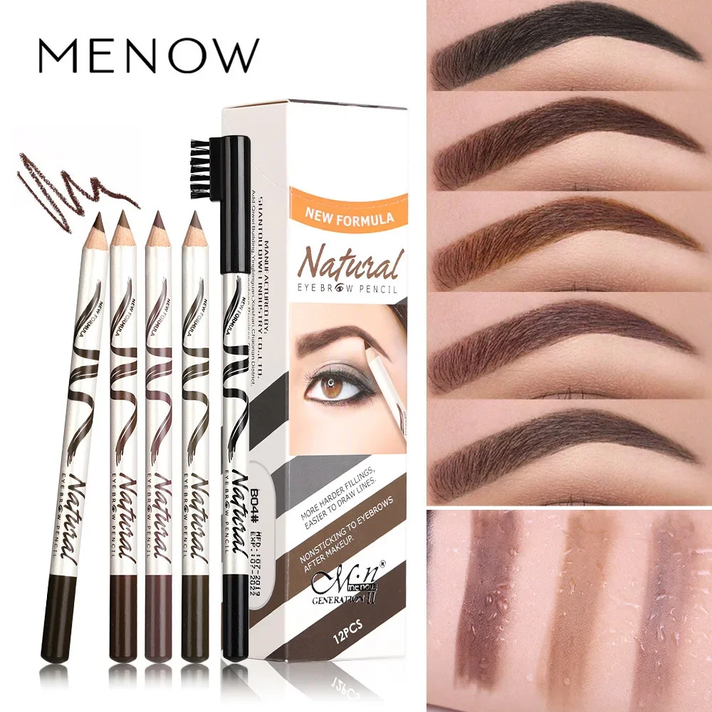 Waterproof Long Lasting Eyebrow Pencil With Brush Menow 5 Colors Permanent Makeup Wooden Eyebrow Pen Tattoo Accessories