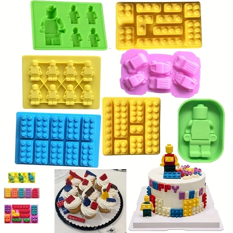Block Silicone Mold Building Brick Robot Chocolate Jelly Ice Cube Tray Cake Decoration Cupcake Topper Kids Birthday Party Car
