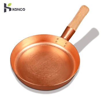 Konco 25cm/28cm Copper Frying Pan Handmade Pure Copper Pan Stir-Frying Wok For Induction and Gas Cookware with Wooden Handle