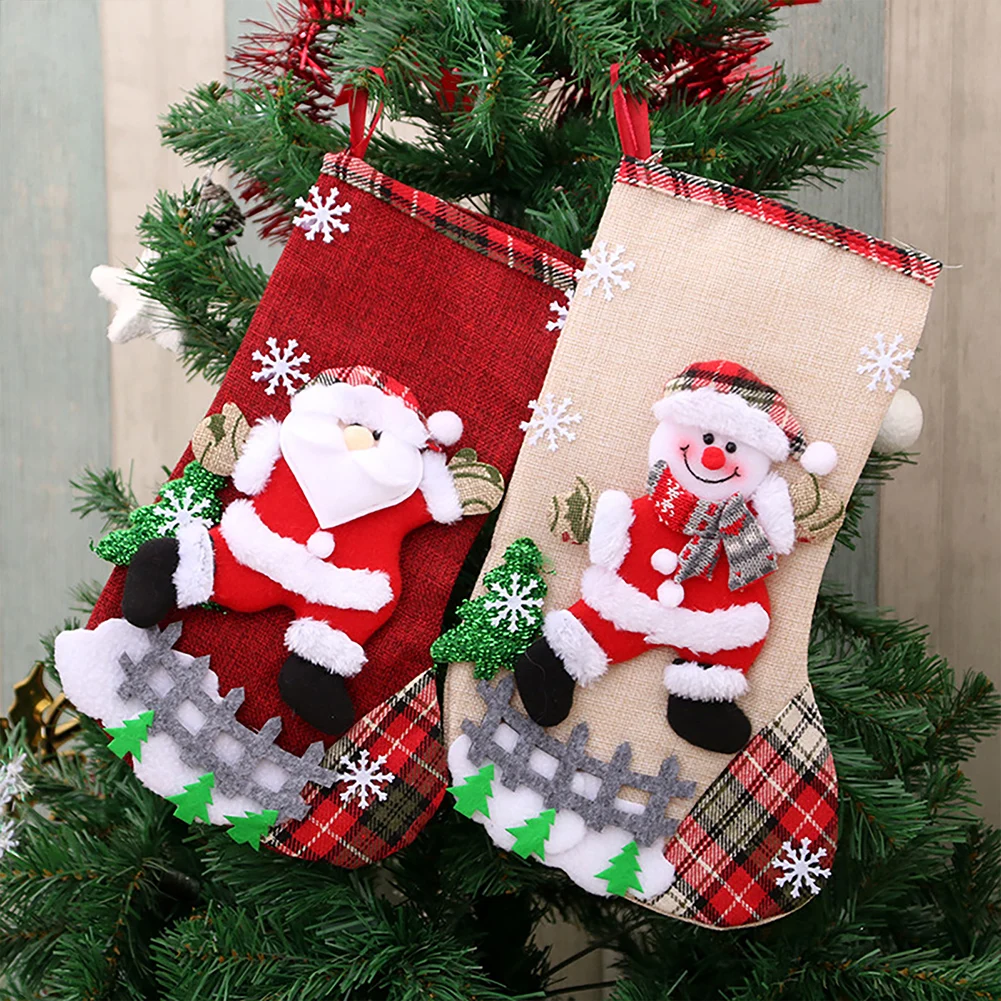 4Pcs Christmas Stockings Set Large Capacity Christmas Ornament Sock Plush Santa Claus/Snowman/Bear/Elk Xmas Party Candy Gift Bag