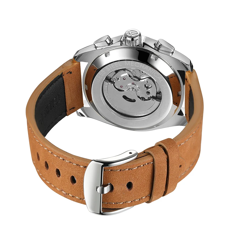 FORSINING Sports Automatic Mechanical Mens Wrist Watch Luminescent Analog Auto Day Date Suede Leather Strap Business Male Clock_voghion.com