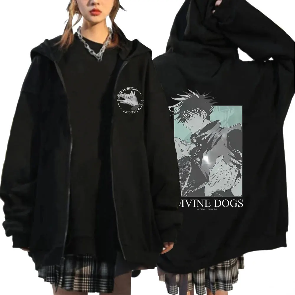 

Japanese Anime Jujutsu Kaisen Fushiguro Megumi Graphic Zip Up Hoodie Men Women Manga Outerwear Men's Oversized Zip Up Sweatshirt