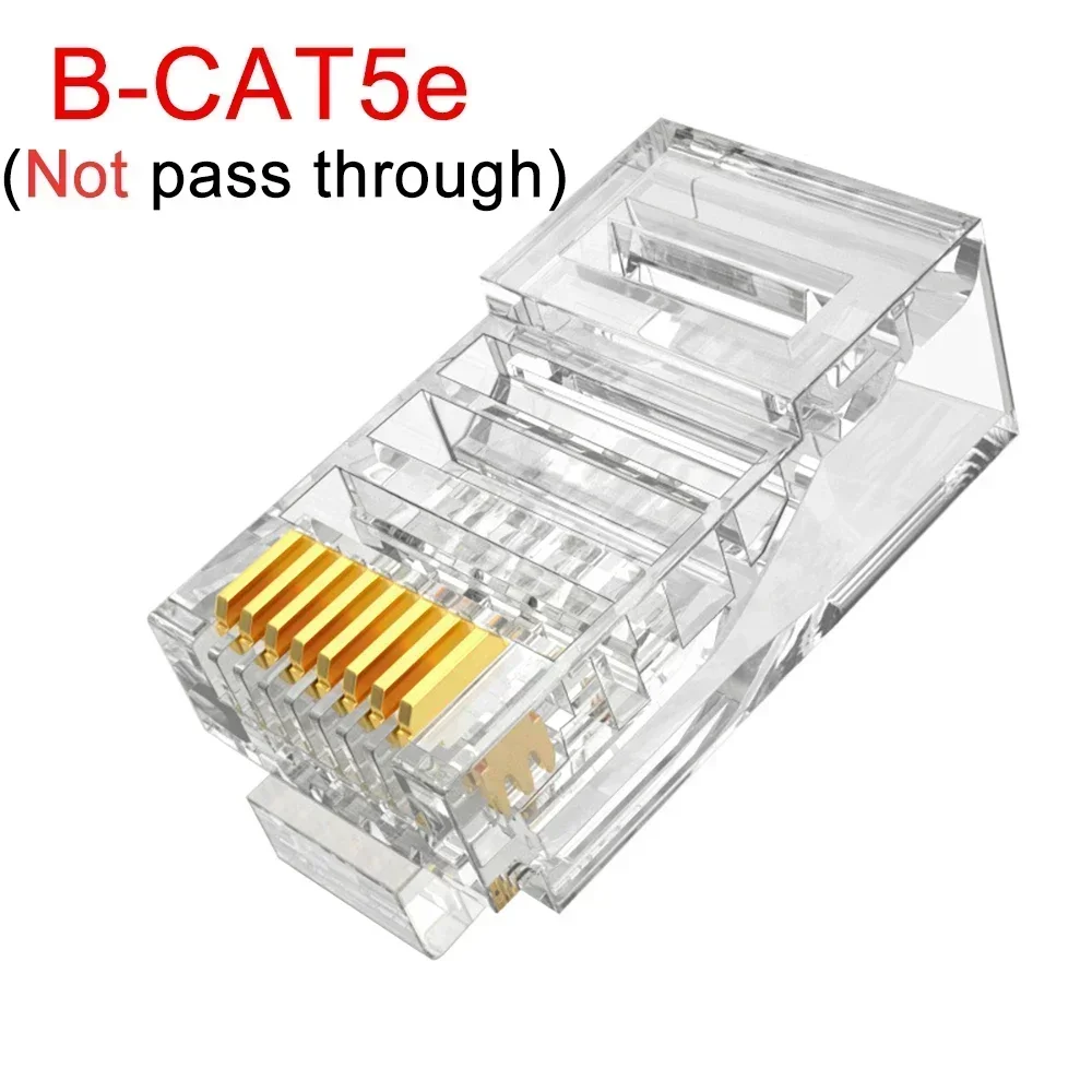 Gold-Plated RJ45 Pass-Through Ethernet Connectors (8P8C) - 1-50 Pack