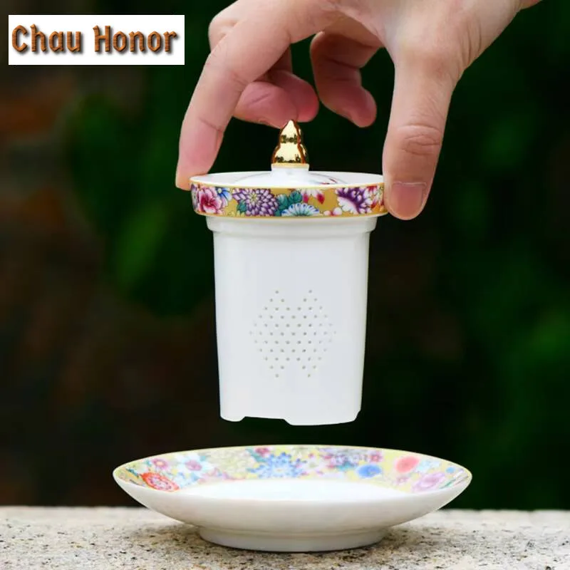 240ml Butterfly Dance Flower Ceramic Teapot Luxury Fragrance Pot Tea Brewing Kettle with Infuser Puer Cha Twaware Supplies Gift