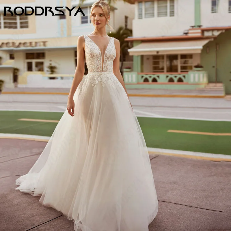 

RODDRSYA Vintage Lace Sleeveless Wedding Dresses Gorgeous Tulle A-line vestidos de novia 2024 New Princess Custom Made Civil