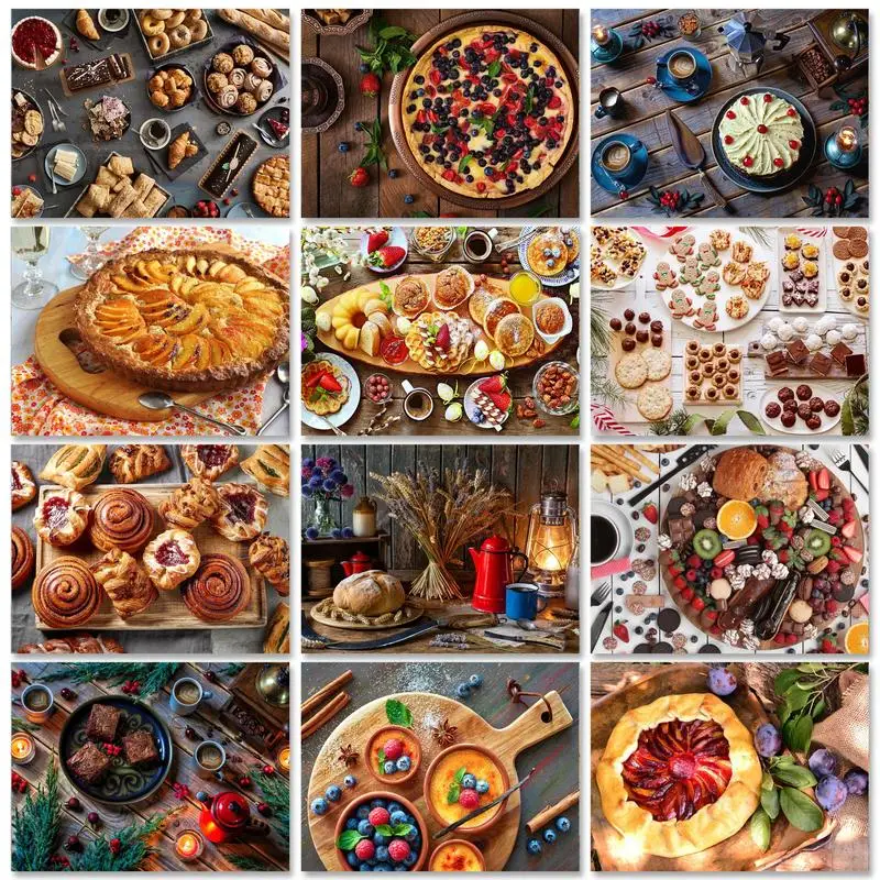 

RUOPOTY DIY Food Diamond Rhinestones Paintings Kits Needlework 5D Diamond Embroidery Handmade Unique Gift