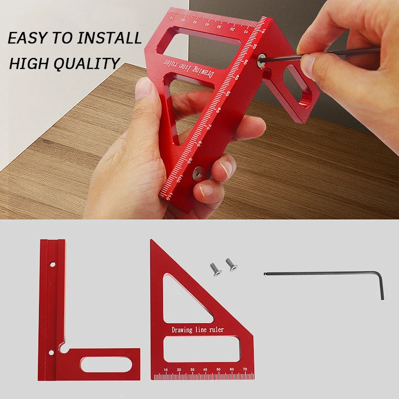 Aluminum Alloy Woodworking Square Protractor, High-Precision Miter Ruler for Engineer/Carpenter, Angle Measuring & Layout Tool