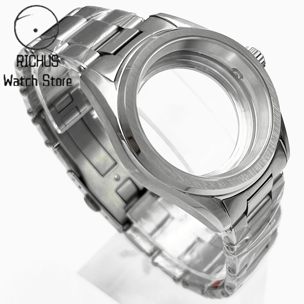 Sleek Silver 38mm Sapphire Glass Watch Case with Stainless Steel Strap