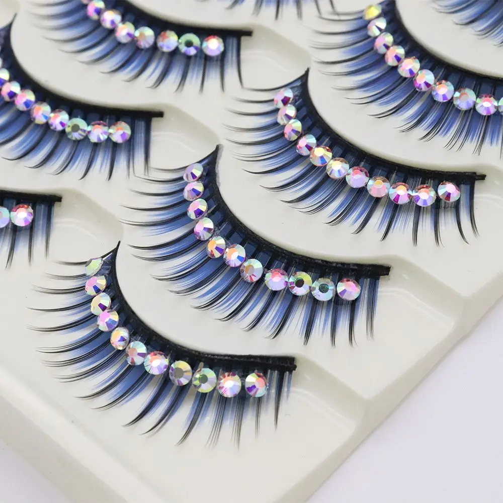 

5 Pairs Colored Dense Exaggeration Extension Eyelashes Party False Eyelashes Mink Shiny Rhinestones 3D Fake Eye Lashes