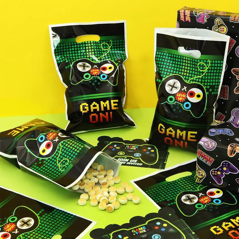 Green Video Game-Themed Party Favor Bags - Birthday & Baby Shower Decorations